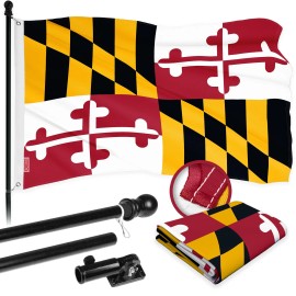 UD_G128 Combo Pack: 6 Ft Tangle Free Aluminum Spinning Flagpole (Black) & Maryland MD State Flag 3x5 Ft, ToughWeave Series Embro