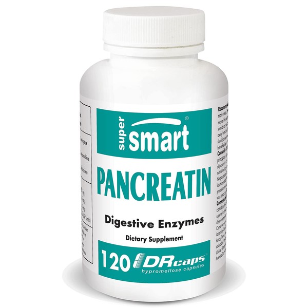 Supersmart - Pancreatin Supplement - Contain Synergistic Digestive Enzymes - Fully Supports Digestion & Improves The Body's Absorption of Nutrients | Non-GMO & Gluten Free - 120 DR Capsules