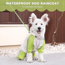 Vivi Bear Dog Raincoat, Reflective, Waterproof, Windproof with Hood & Collar Hole, Rain Jacket, Lightweight Dog Slicker Poncho with Hood for Small Dogs and Puppies, Green M