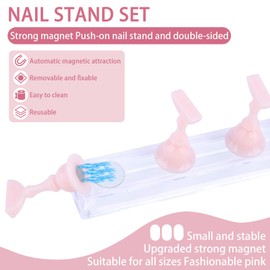 2 Set Nail Holder for Painting Nails, Acrylic Magnetic Base Fake Nail Display Stand for Press on with 100pcs Double-Sided Adhesive Tape Home and Salon Manicure Training Tools