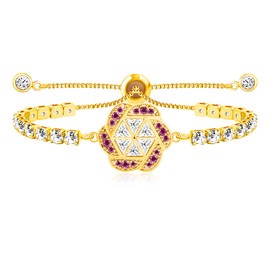 JunyiDIY Gold Bracelets for Women | Gold Plated Cubic Zirconia Classic Tennis Bracelet,Floral Charm Fashion Bracelet Suitable for Engagement Wedding Bridesmaid Jewelry