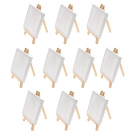Pack of 10 Mini Canvas with Easel Wooden Table Easel, Pack of 10, 10 x 10 cm, Mini Easel Set, Wedding Decoration, Name Plate, Children Painting