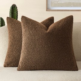 Foindtower Pack of 2, Curly Faux Fur Decorative Throw Pillow Covers Soft Fuzzy Plush Cushion Case with Zipper Cozy Pillowcase for Home Living Room Couch Bed Sofa 24 x 24 Inch,Dark Brown