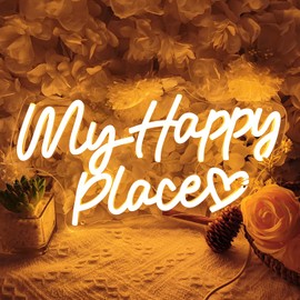 SYLHOME My Happy Place Led Neon Light Sign Bedroom Kids Room Birthday Party Christmas Wall Sign decor Girls Gifts Apartment Home Bar Pub USB 15.75" X 7.9" Dimmer
