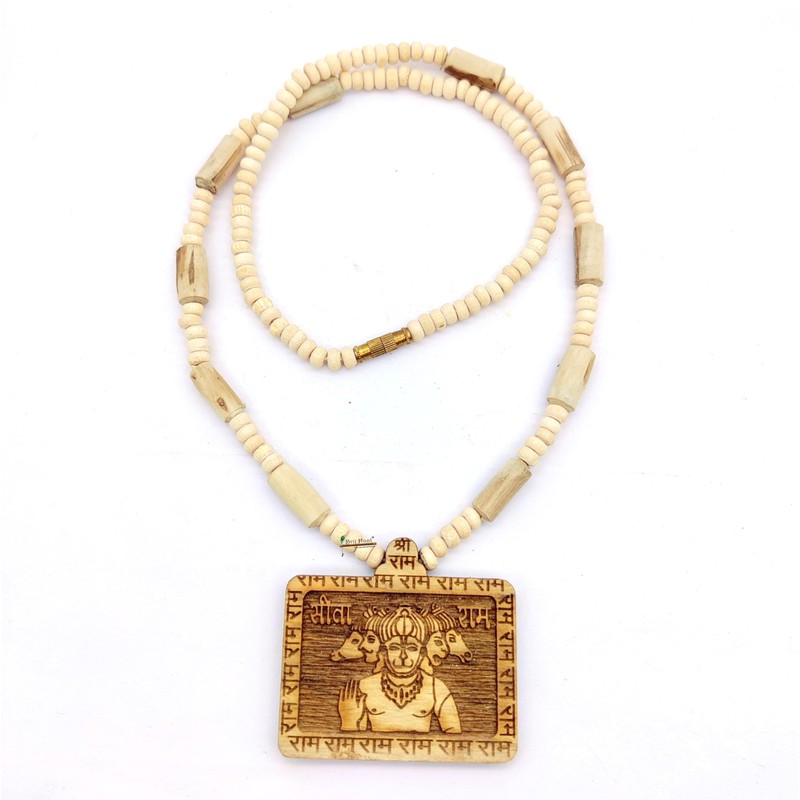 BRIJ HAAT Wooden Handmade Carving panch mukhi Hanuman ji Locket/pendant