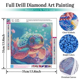 Sea Turtle Diamond Painting Kits for Adults, Sea Turtle Diamond Art Kits with Round Diamonds, 5D Full Drill Diamond Art Canvas Painting Kit for Beginners Home Wall Decor 12 x 12 Inch