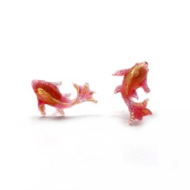 10x15mm Tiny Koi Fish Stud Earrings with Titanium or Stainless Steel Studs for Sensitive Ears - 7 Colors Available - Good Luck Gift