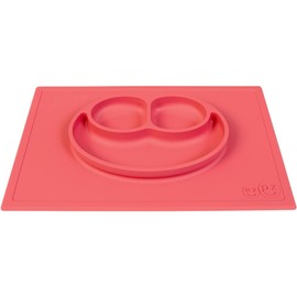 ez pz Plato Autoadherible Silicon para Bebé Happy Mat. Mantel Individual con Plato para Bebés +24 Meses Color Coral