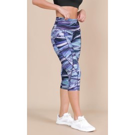 ODODOS Women's High Waisted Pattern Capri Leggings with Pockets, Non See Through Sports Athletic Workout Running Yoga Capris, Graphic Purple, Large