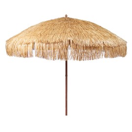 Bayside21 8 FT Tiki Umbrella Thatch Patio Umbrella Hawaiian Style Sunshade Aluminum Pole 16 Ribs UPF 50+ (8ft, Natural1)