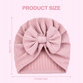 Cinaci 4 Pieces Soft Stretchy Nursery Hospital Caps Bonnets Beanies Headwraps Turban Hats with Bow for Baby Girls Newborns Infants Toddlers