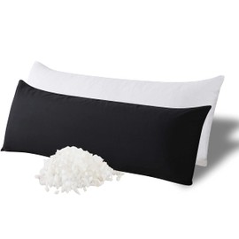WhatsBedding Memory Foam Body Pillow with Breathable Zippered Cotton Cover, Full Body Pillow for Adults, Long Pillow for Sleeping, Firm Pillow Fluffy Supportive - Black