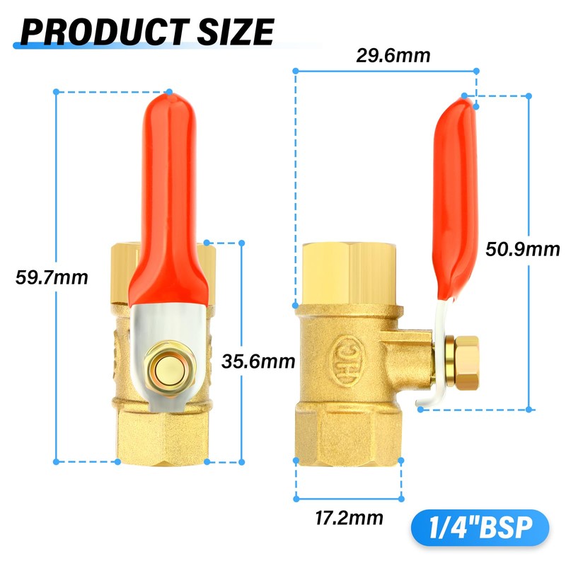 TAILONZ PNEUMATIC 3PCS 1/4 Inch Brass Mini Ball Valve Shut