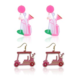 2 Pairs Golf Earrings for Women Golf Ball Bag Cart Dangle Earrings Studs Statement Golf Themed Earrings Sport Game Day Earrings Funny Golf Accessories for Women Jewelry
