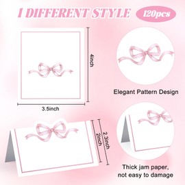 120pcs Pink Bow Place Cards, 2 x 3.5 Inch Bow Knot Table Place Card, Table Setting Name Cards for Wedding Birthday Party Baby Shower