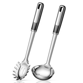 Pasta Fork and Ladle Spoon Set, Large Kitchen Utensils for Cooking,Stirring,Serving Spaghetti, Soup, Sauce