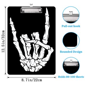 Skull Hand Skeleton Finger Plastic Clipboards with Low Profile Clip 12.5 x 8.7 Inch Multi Color Plastic Clipboards - Clear Clipboards Bulk Classroom Holds 100 Sheets