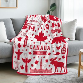 REETOOK Birthday Gifts for Women and Men Throw Blanket with Canadian Flag Maple Leaf Print Patriotic Flannel Blanket Perfect Cozy and Soft Blanket for Christmas,Holiday,Thanksgiving 50x60 in