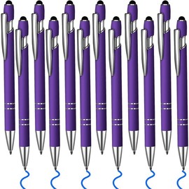 Ballpoint Pen with Stylus Tip, Soft Touch Click Metal Pen, 1.0mm Medium Point, Black Ink, 12 Count(Purple) - Color: Purple - 12 Pens