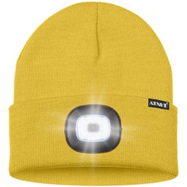 ATNKE Kids LED Lighted Beanie Hat,USB Rechargeable 4 LED Running Headlamp Bright Cap with Light Gifts for Boys and Girls/#Yellow