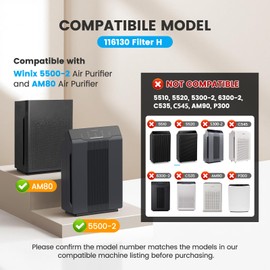 Smilyan 1 Set HEPA 116130 Filter H Replacement for Winix 5500-2 Plasmawave Air Purifier and Models AM80, 1 Set Ture HEPA Filter and Carbon Filter Combo Pack