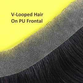 Lavishairs 0.06mm Full PU Frontal Hairpiece For Men Natural Hairline Forehead Hair Piece Patch Invisible Seamless Ultra Thin Skin PU Human Hair Toppers Replacement Toupee Black/Brown Color