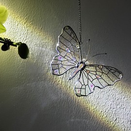 Butterfly Stained Glass Window Hanging, Suncatchers for Windows, Butterfly Decor Gift for Women(Holographic Butterfly 4 x 6 Inches)