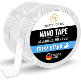 MEISTERWERK - Double-Sided Nano Tape [Extra Strong] - Glue-Free & Traceless Thanks to Gecko Effect I Non-Slip - Washable & Reusable