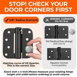 Haidms 3 Pack Self Closing Door Hinges 4 Inch Black Spring Hinge with 5/8" Radius Corner Adjustable Tension for Residential & Heavy-Duty Door Hardware