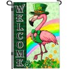Kmxzint Welcome St Patricks Day Flamingo Garden Flag Shamrock Irish Garden Flag Happy St Patrick's Day Yard Garden Flags for Outside 12×18 Inch Double Sided Outdoor House Holiday Decorations