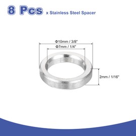 uxcell 8Pcs 304 Stainless Steel Spacer 3/8" OD x 1/4" ID x 1/16" Length(10x7x2mm) Screw Standoff Bushing Plain Finish Unthreaded Round Metal Spacer for M3 Screws Bolts and Rods, Silver