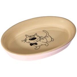 Nobby 73636 Ceramic Cat Bowl Oval 17 x 11 x 2.5 cm, Pink/Beige