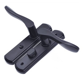 Solid Base Hardware Door Knob Toilet Indoor Bathroom Lever Handle Keyless (Hole Distance 125 MM) (Black)