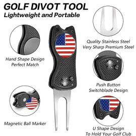 FINGER TEN Golf Divot Repair Tool and Ball Marker Switchblade Value Pack, Foldable Magnetic Stainless Steel with Pop-up Button for Men Women (2 in Dark+2 Ball Marker)