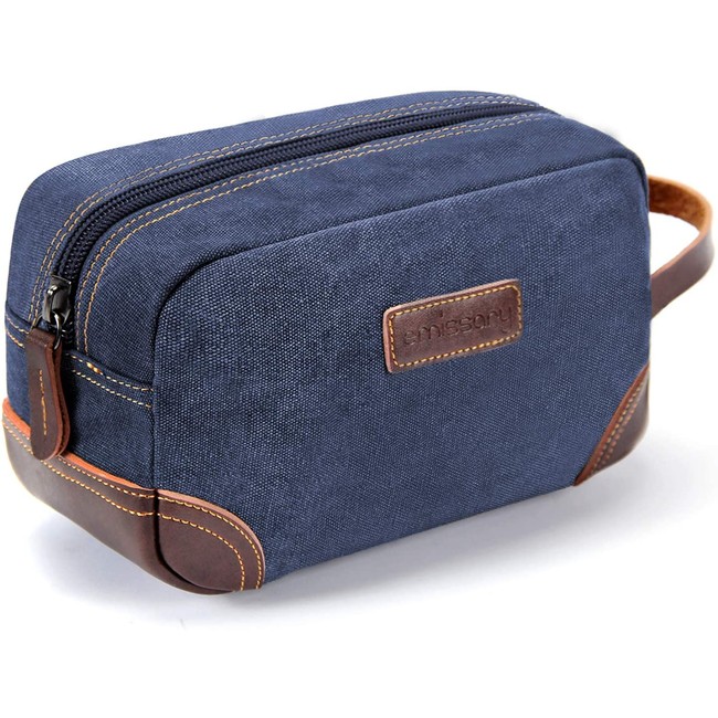 emissary Men's Toiletry Bag Leather and Canvas Travel Toiletry Bag Dopp Kit for Men Shaving Bag for Travel Accessories (Blue)