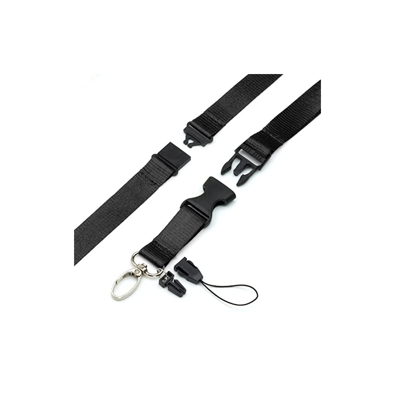 Black Detachable 2cm Flat Lanyards With Buckle, Safety Breakaway Pull,