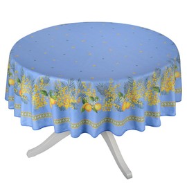 Label France Lemon & Mimosa Blue French Acrylic Coated Cotton Wipe-Off 70 inch 180cm Round Tablecloth…