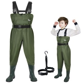 Kids Chest Waders for Toddler Children Waterproof Youth Fishing Waders for Boys Girls Neoprene Hunting Waders with Insulated Boots(Green,12-13T)