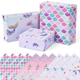 WERNNSAI Mermaid Wrapping Paper Sheets - 51 * 69cm Gift Wrapping Paper 10 Sheets Packing Paper for Girls Birthday Christmas Baby Shower Party Supplies