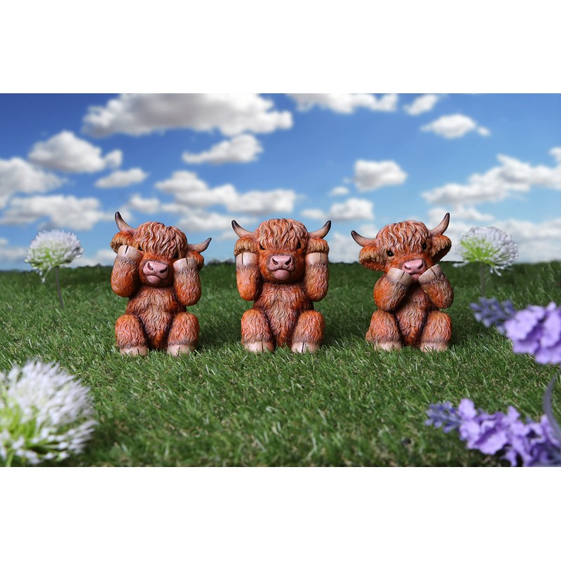 Nemesis Now Three Wise Highland Cows, Brown, 9.6cm