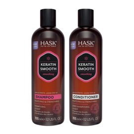 HASK Keratin Smoothing Shampoo + Conditioner Set | For All Hair Types, Sulfate-Free, Paraben-Free, Gluten-Free, Cruelty-Free, Color Safe