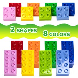 Mirthben 40 Piece Large Building Blocks Set, 2 Shapes and 8 Colours Building Blocks, Compatible with Duplo Bricks and All Leading Brands, Colourful Building Toys for Children from 3 Years