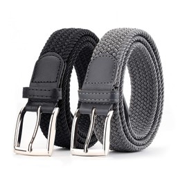 Radmire 2 Pack Elastic Braided Woven Canvas Belts for Men and Women (Black+Grey, Medium/32-34" Waist)