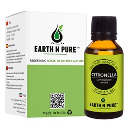 Earth N Pure Citronella Essential Oil 100% Pure, Undiluted, Natural And Therapeutic Grade With Glass Dropper- Perfect for Aromatherapy, Relaxation, Skin Therapy & More (30 Ml)