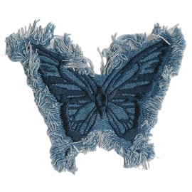 Cute Blue Denim Butterfly Patch Iron-on/Sew-on Embroidered Patch with Fringe – for Girls' Clothing, DIY Jackets, Jeans, Tote Bags, Hats, Backpacks, Fashion, Stylish Accessories, Handmade Crafts