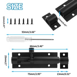 Biaungdo 6 Pcs Slide Bolt Latch Lock, 3 Inch Small Barrel Bolt Door Security Slide Latch Lock Aluminum Alloy Gate Sliding Lock Door Latch with Screws & Screw Driver(Black)
