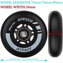 AOWESM Inline Skate Wheels 80mm 76mm 72mm 85a Outdoor Indoor Black Blue Red Roller Hockey Blades Replacement Wheels w/Bearings ABEC-9 and Floating Spacers (4-Pack) (Black, 80mm)