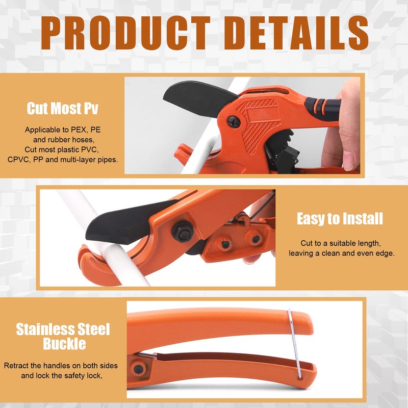 Tanstic 2Pcs Ratchet PVC Pipe Cutter Tool and PEX Straight