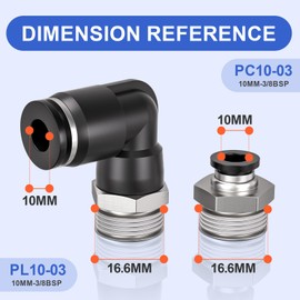 Bwintech 10 x 10 mm pipe to 3/8 inch BSP male thread, straight and 90 degree angle, pneumatic plug-in connection, PL10-03/PC10-03 quick release for air lines
