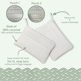 100% Reciclado y Hecho En Norteamérica - Bolsa Ahorradora de Jabón para Barra de Jabón, Esponja de Baño para Jabón En Barra + Exfoliante Suave, Bolsa de Jabón de Malla (Paquete de 2)